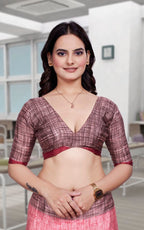 Pink Crepe Professional Teacher Saree - FeministaCrepe