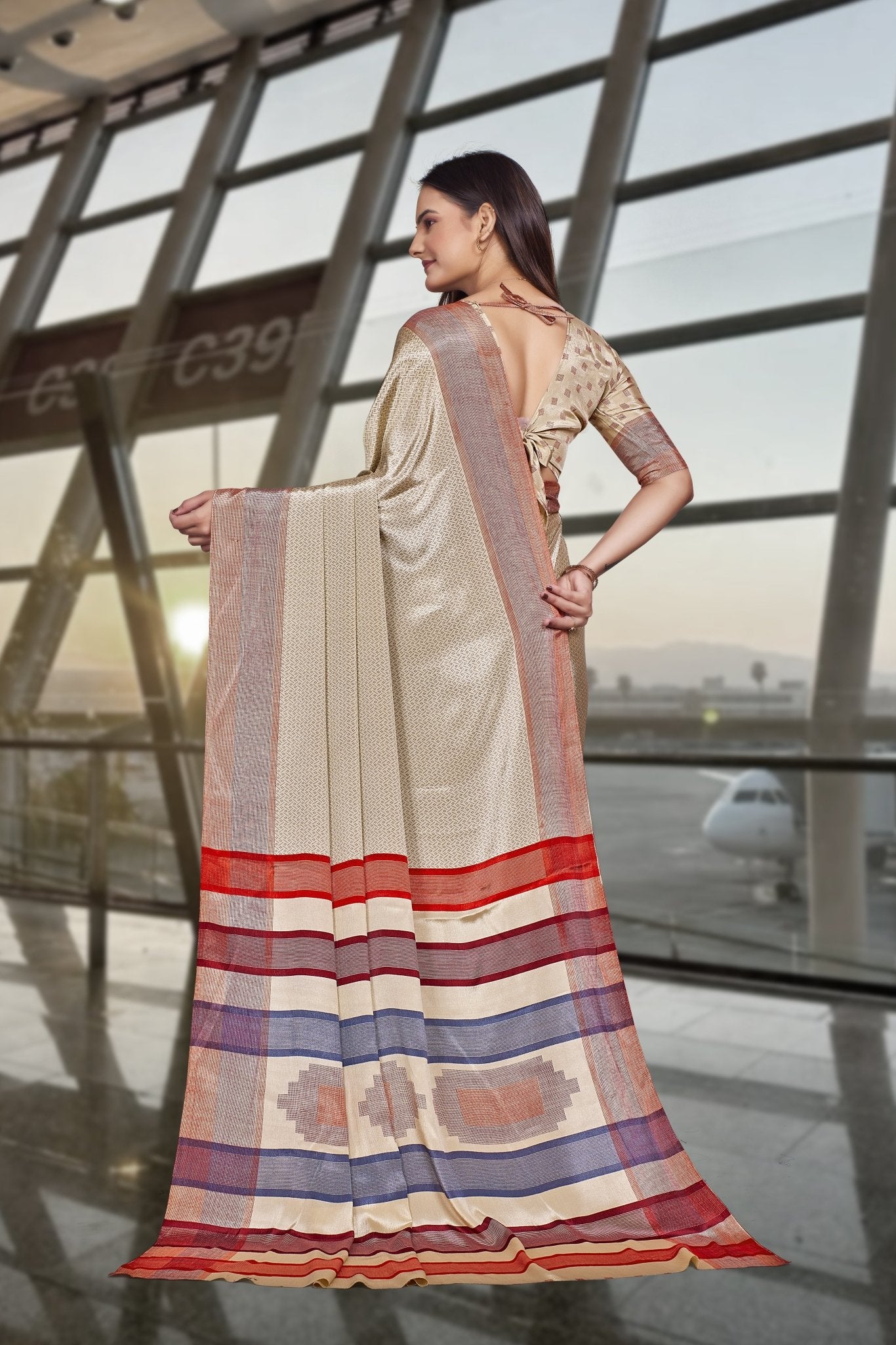 Cream Crepe Professional Teacher Saree - FeministaCrepe