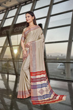 Cream Crepe Professional Teacher Saree - FeministaCrepe