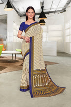 Beige Crepe Professional Office Saree - FeministaCrepe