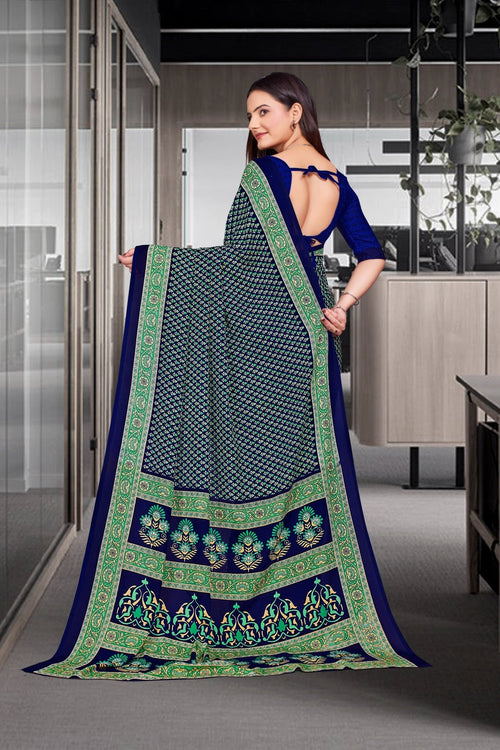 Blue Crepe Professional Office Saree - FeministaCrepe