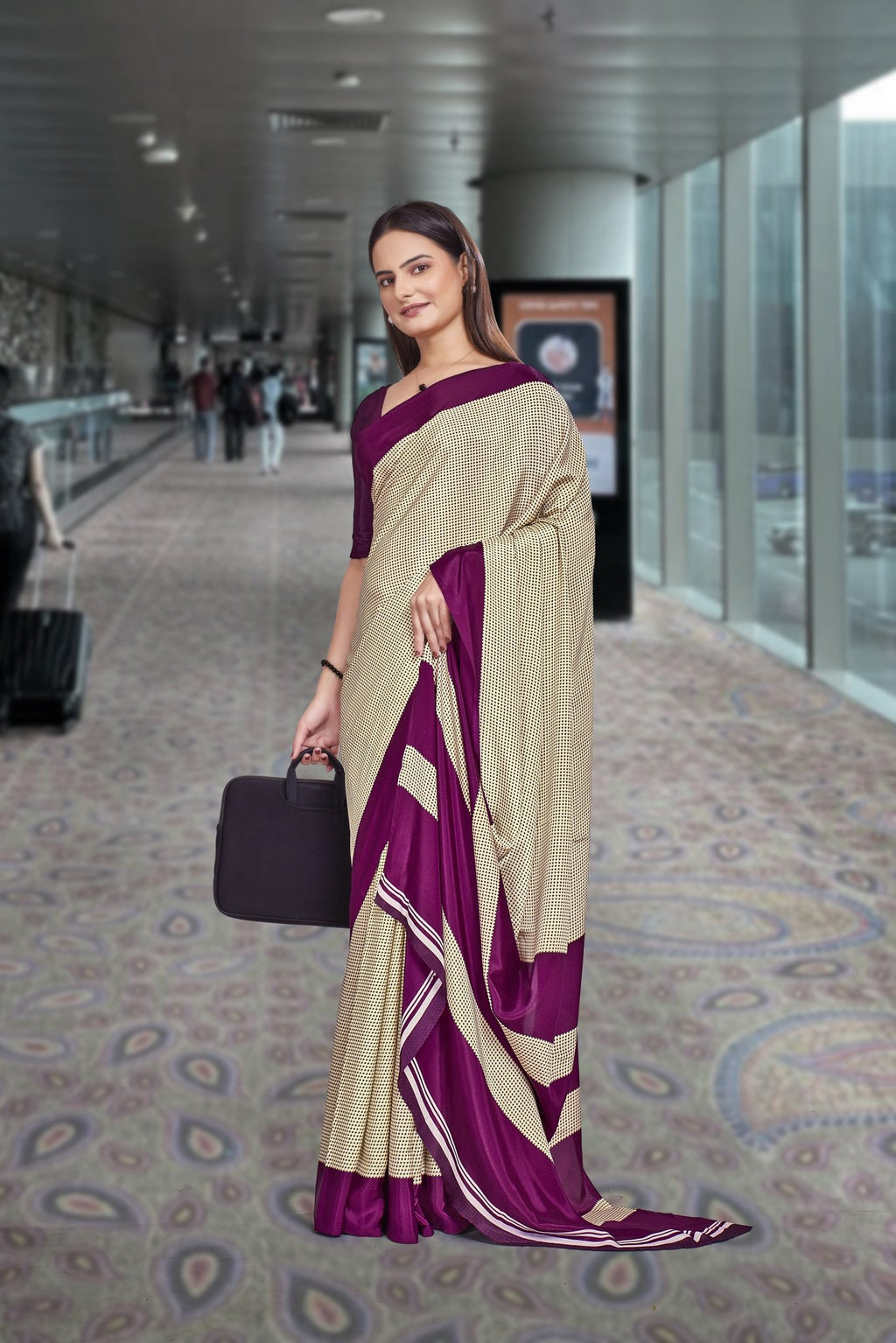 Purple Crepe Workplace Uniform Saree - FeministaCrepe
