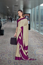Purple Crepe Workplace Uniform Saree - FeministaCrepe