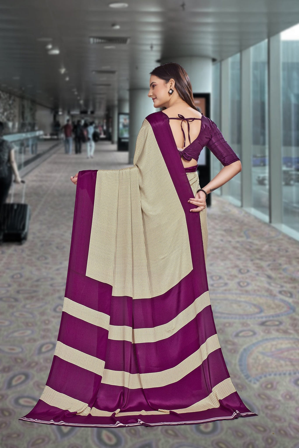 Purple Crepe Workplace Uniform Saree - FeministaCrepe