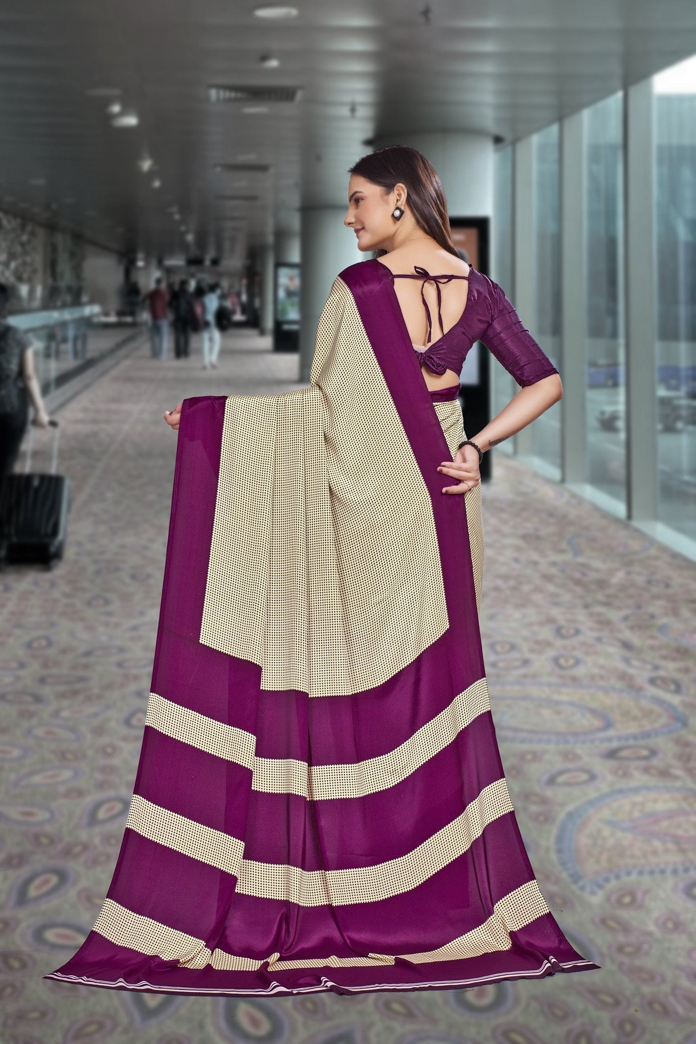 Purple Crepe Workplace Uniform Saree - FeministaCrepe