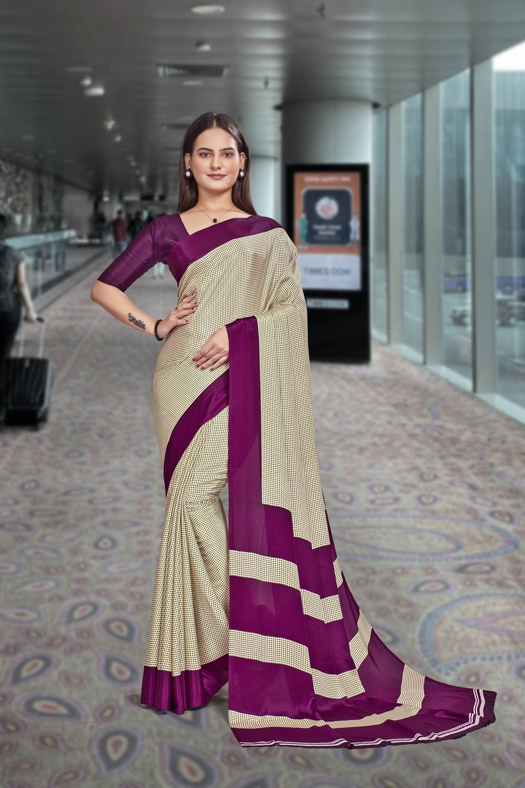 Purple Crepe Workplace Uniform Saree - FeministaCrepe