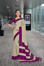 Purple Crepe Workplace Uniform Saree - FeministaCrepe