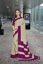 Purple Crepe Workplace Uniform Saree - FeministaCrepe