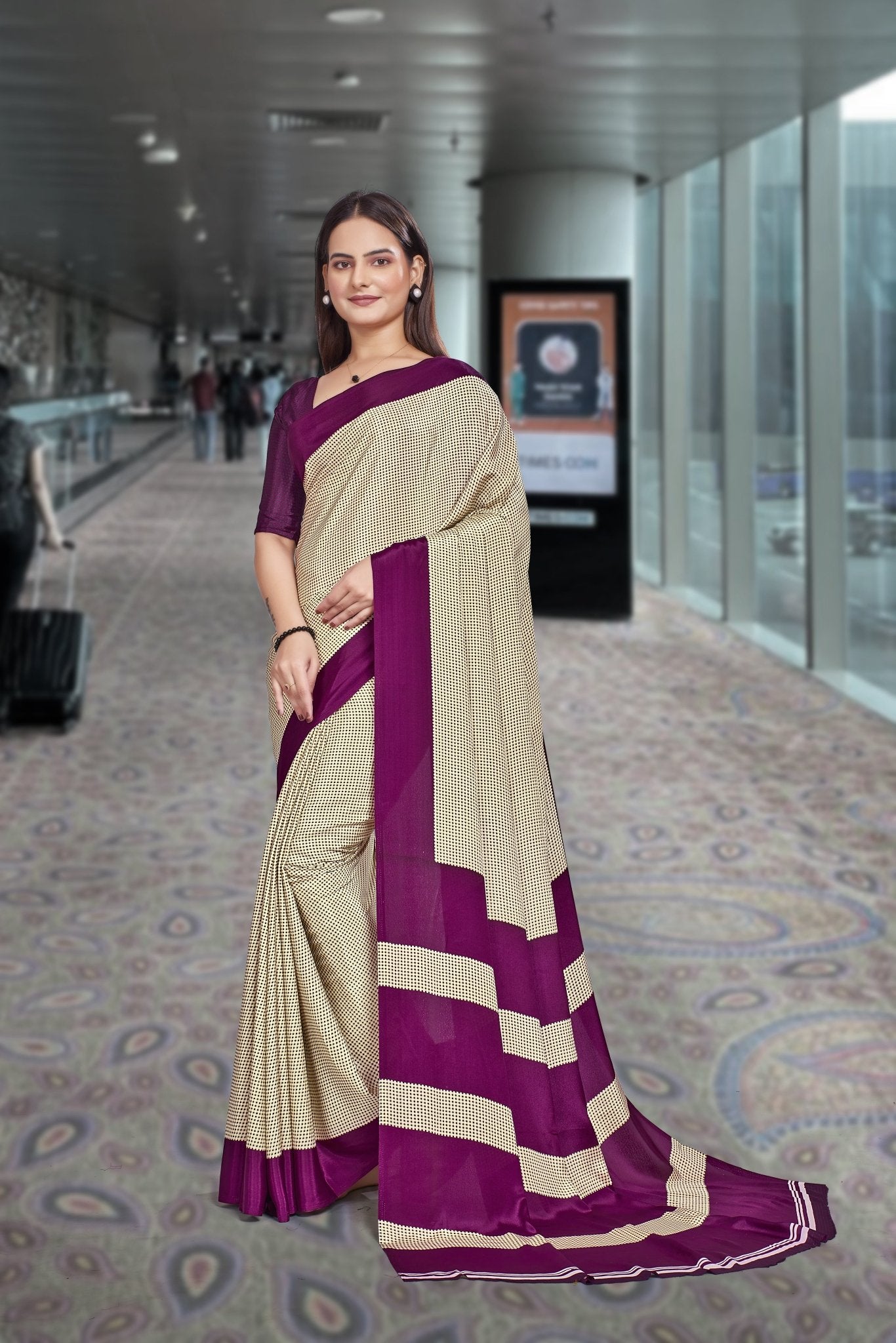 Purple Crepe Workplace Uniform Saree - FeministaCrepe