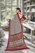 Maroon Crepe Professional Office Saree - FeministaCrepe