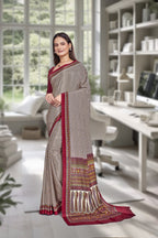 Maroon Crepe Professional Office Saree - FeministaCrepe