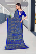 Blue Crepe Professional Office Saree - FeministaCrepe