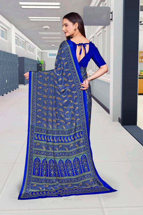 Blue Crepe Professional Office Saree - FeministaCrepe