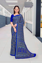 Blue Crepe Professional Office Saree - FeministaCrepe
