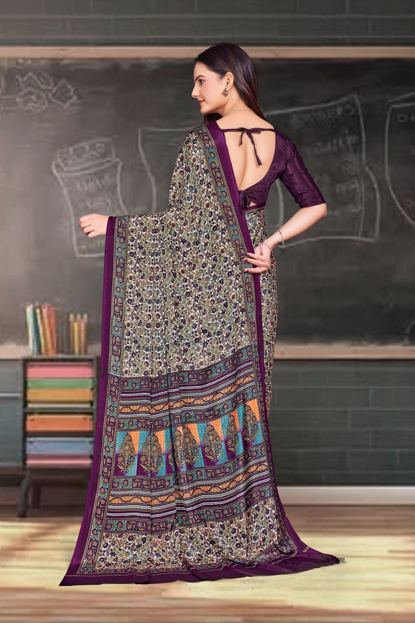 Purple Crepe Professional Office Saree - FeministaCrepe
