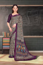 Purple Crepe Professional Office Saree - FeministaCrepe