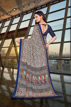 Blue Crepe Work Wear Saree for Teachers - FeministaCrepe