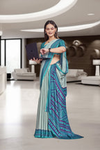 Blue Crepe Professional Teacher Saree - FeministaCrepe