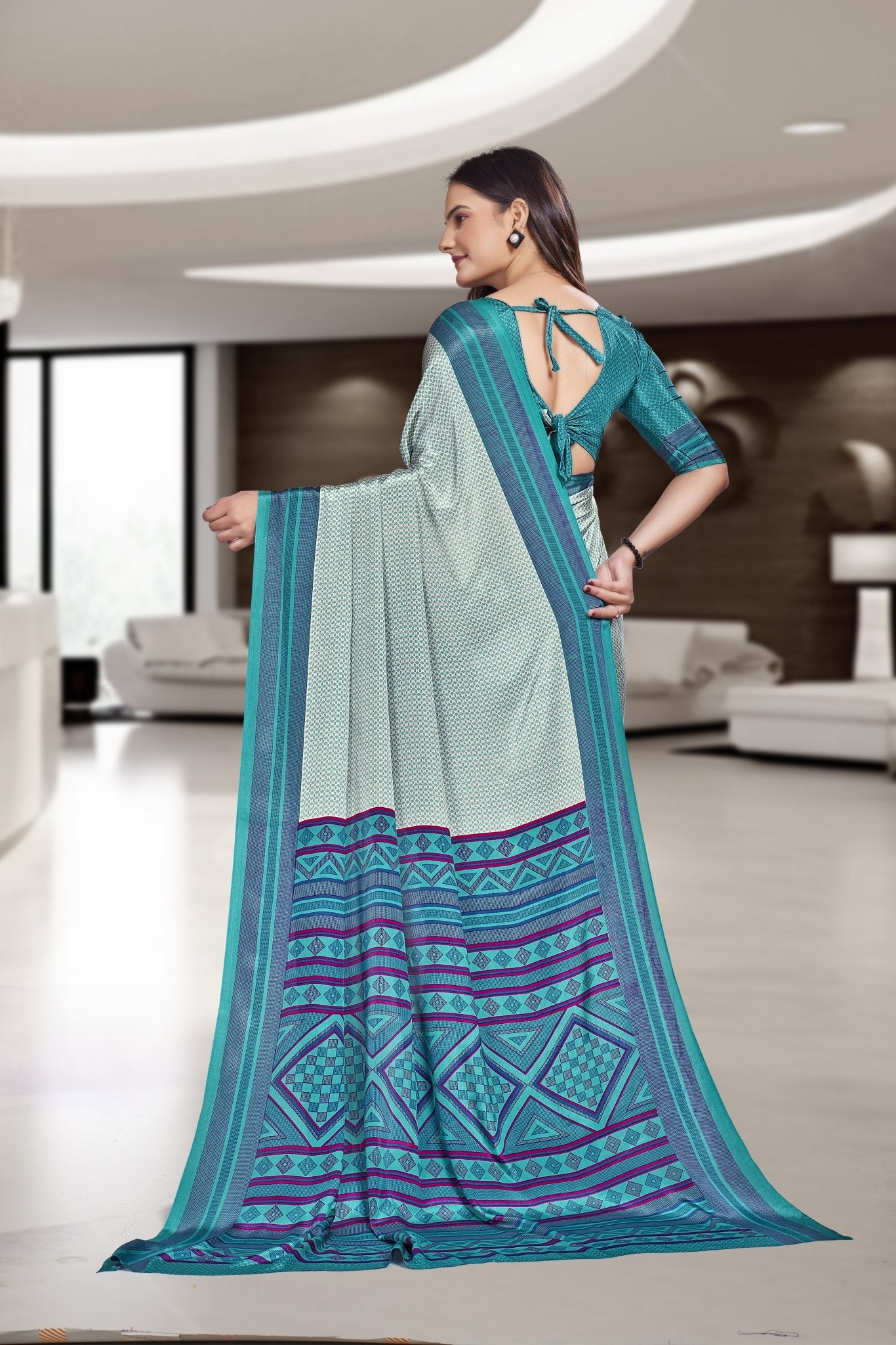 Blue Crepe Professional Teacher Saree - FeministaCrepe