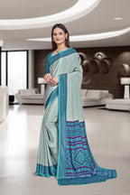 Blue Crepe Professional Teacher Saree - FeministaCrepe