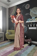 Beige Crepe Workplace Uniform Saree - FeministaCrepe