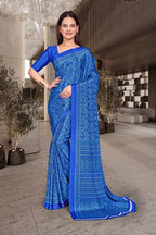 Blue Crepe Teacher Edition Uniform Saree - FeministaCrepe