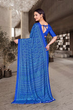 Blue Crepe Teacher Edition Uniform Saree - FeministaCrepe