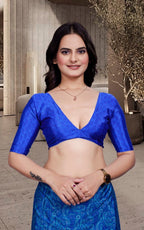 Blue Crepe Teacher Edition Uniform Saree - FeministaCrepe