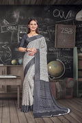 Grey Crepe School Uniform Saree for Teachers - FeministaCrepe