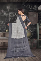 Grey Crepe School Uniform Saree for Teachers - FeministaCrepe