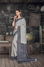 Grey Crepe School Uniform Saree for Teachers - FeministaCrepe