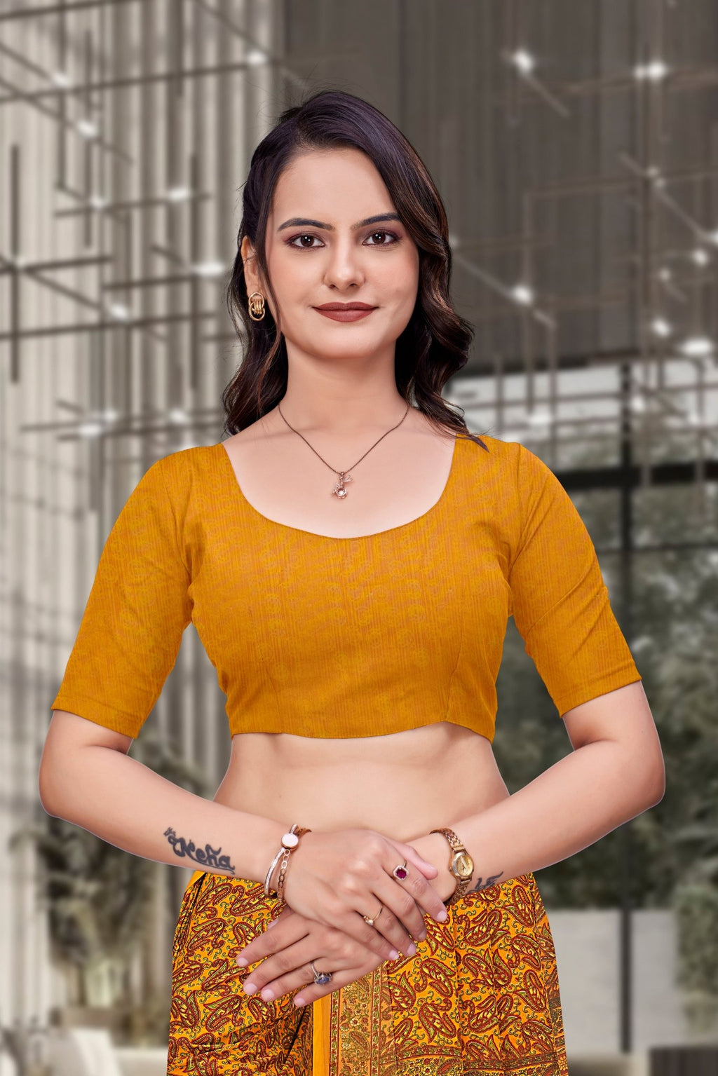 Mustard Georgette Workplace Formal Saree - FeministaGeorgette