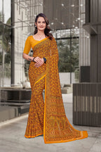 Mustard Georgette Workplace Formal Saree - FeministaGeorgette