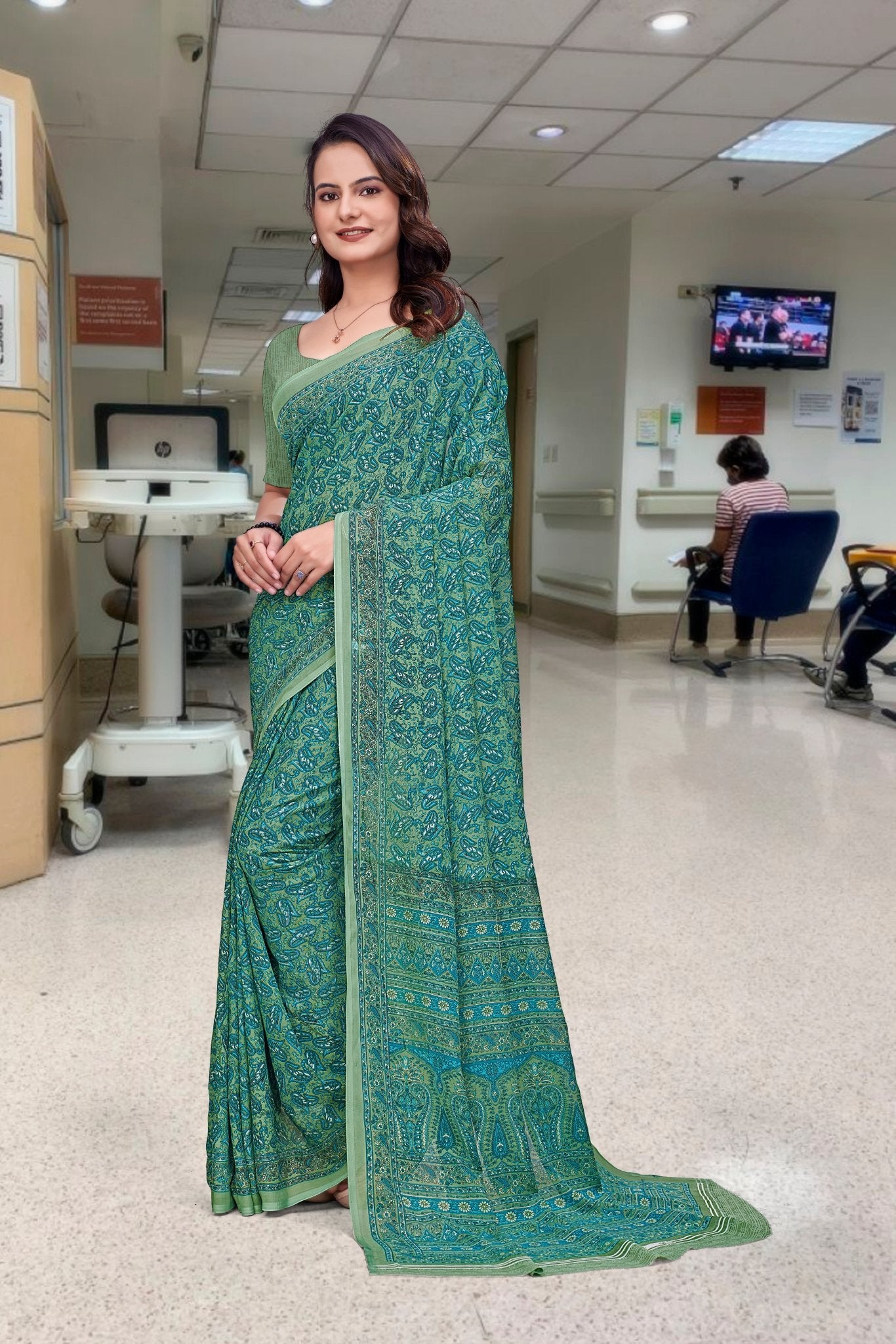 Blue Georgette Professional Office Saree - FeministaGeorgette