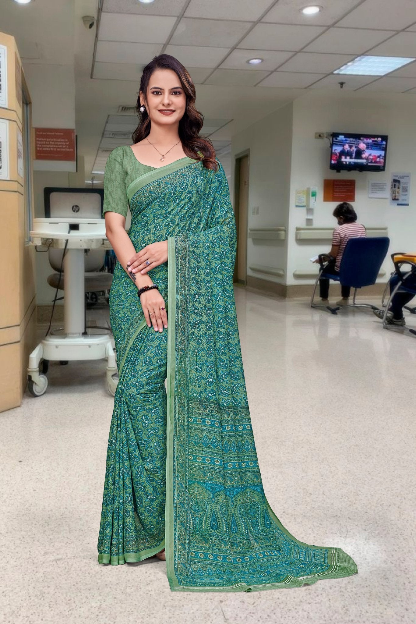 Blue Georgette Professional Office Saree - FeministaGeorgette