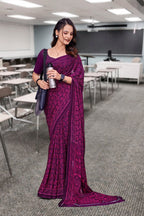 Purple Georgette Business Saree for Professionals - FeministaGeorgette
