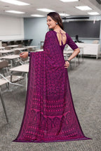 Purple Georgette Business Saree for Professionals - FeministaGeorgette