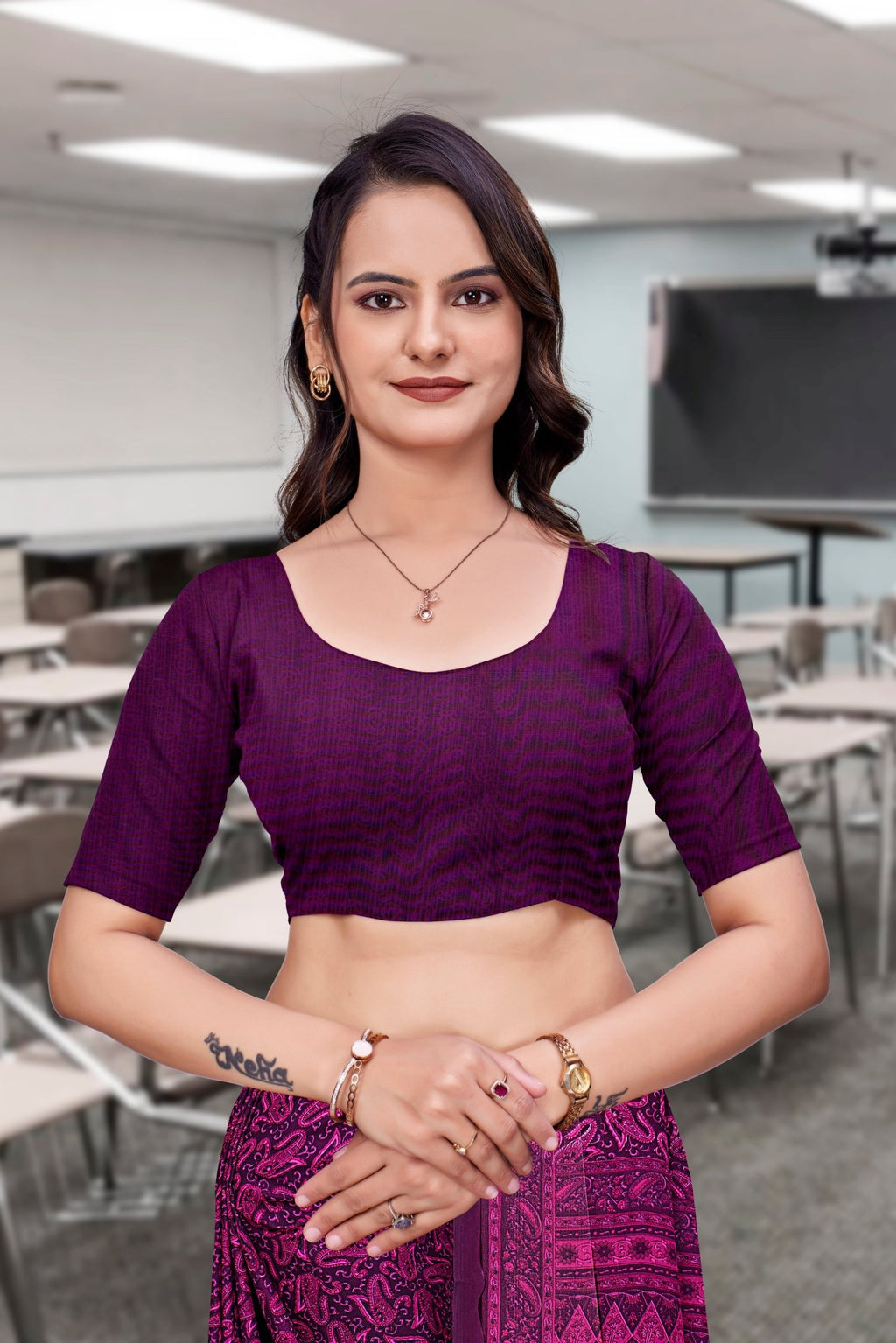 Purple Georgette Business Saree for Professionals - FeministaGeorgette