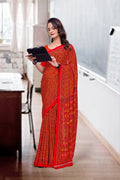 Red Georgette Office Professional Saree - FeministaGeorgette