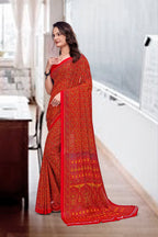 Red Georgette Office Professional Saree - FeministaGeorgette