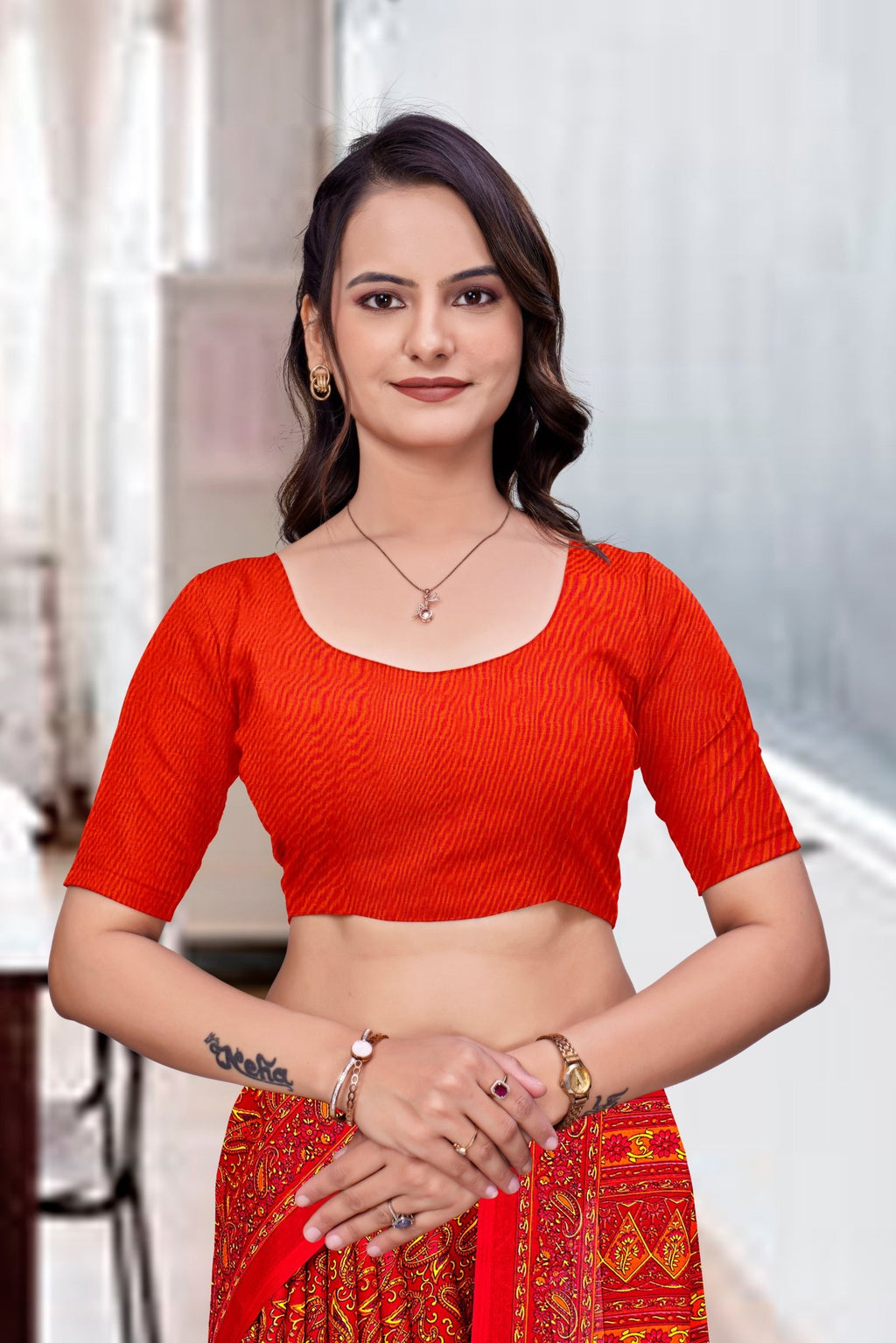 Red Georgette Office Professional Saree - FeministaGeorgette