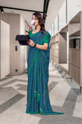 Blue Georgette Workplace Uniform Saree - FeministaGeorgette