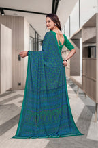 Blue Georgette Workplace Uniform Saree - FeministaGeorgette