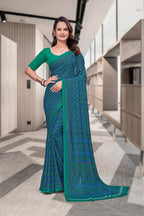 Blue Georgette Workplace Uniform Saree - FeministaGeorgette