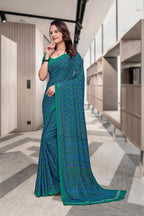Blue Georgette Workplace Uniform Saree - FeministaGeorgette