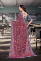 Grey Georgette Workplace Uniform Saree - FeministaGeorgette