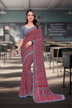 Grey Georgette Workplace Uniform Saree - FeministaGeorgette