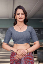 Grey Georgette Workplace Uniform Saree - FeministaGeorgette