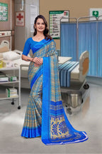Blue Crepe Professional Teacher Saree - FeministaCrepe