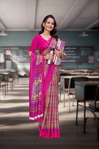 Pink Crepe Workplace Uniform Saree - FeministaCrepe